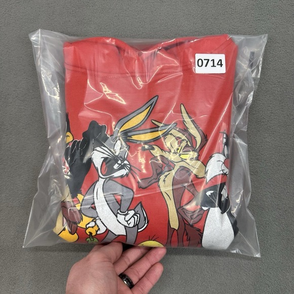 Vtg Y2K Jerry Leigh Looney Tunes Hoodie Mens S Red Sylvester Taz Thats all Folks - Picture 9 of 9